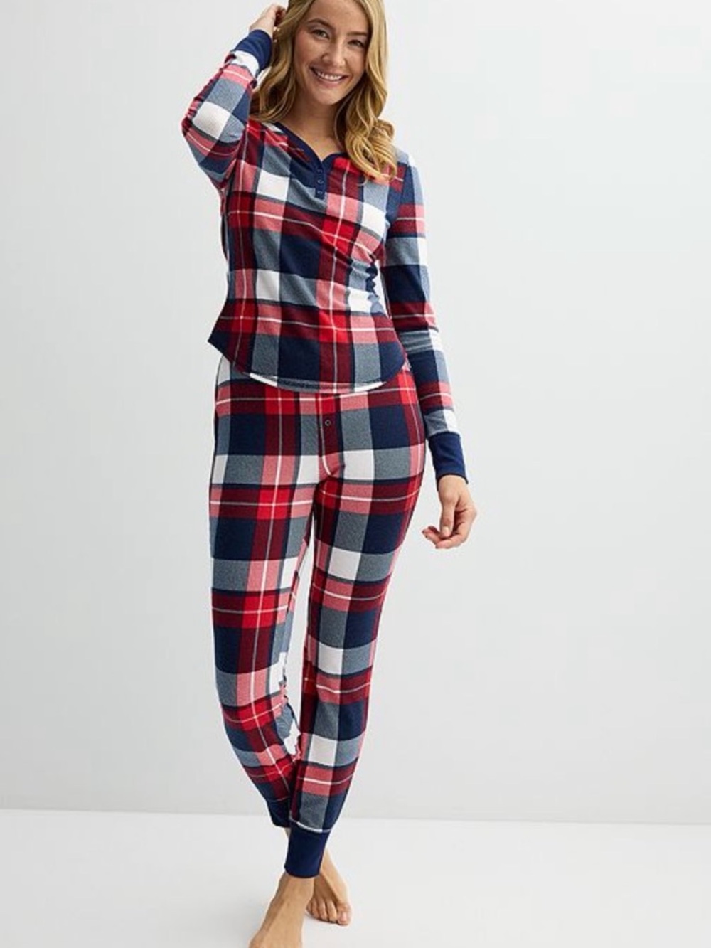 Women's Red & Navy Plaid Jogger Pants - Cozy Sleepwear